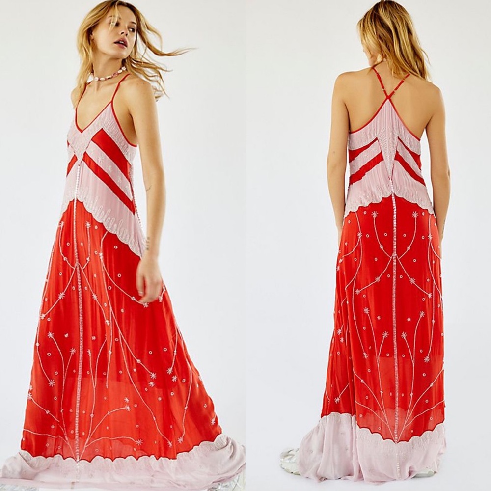 Free People Red and Pink Maxi Dress